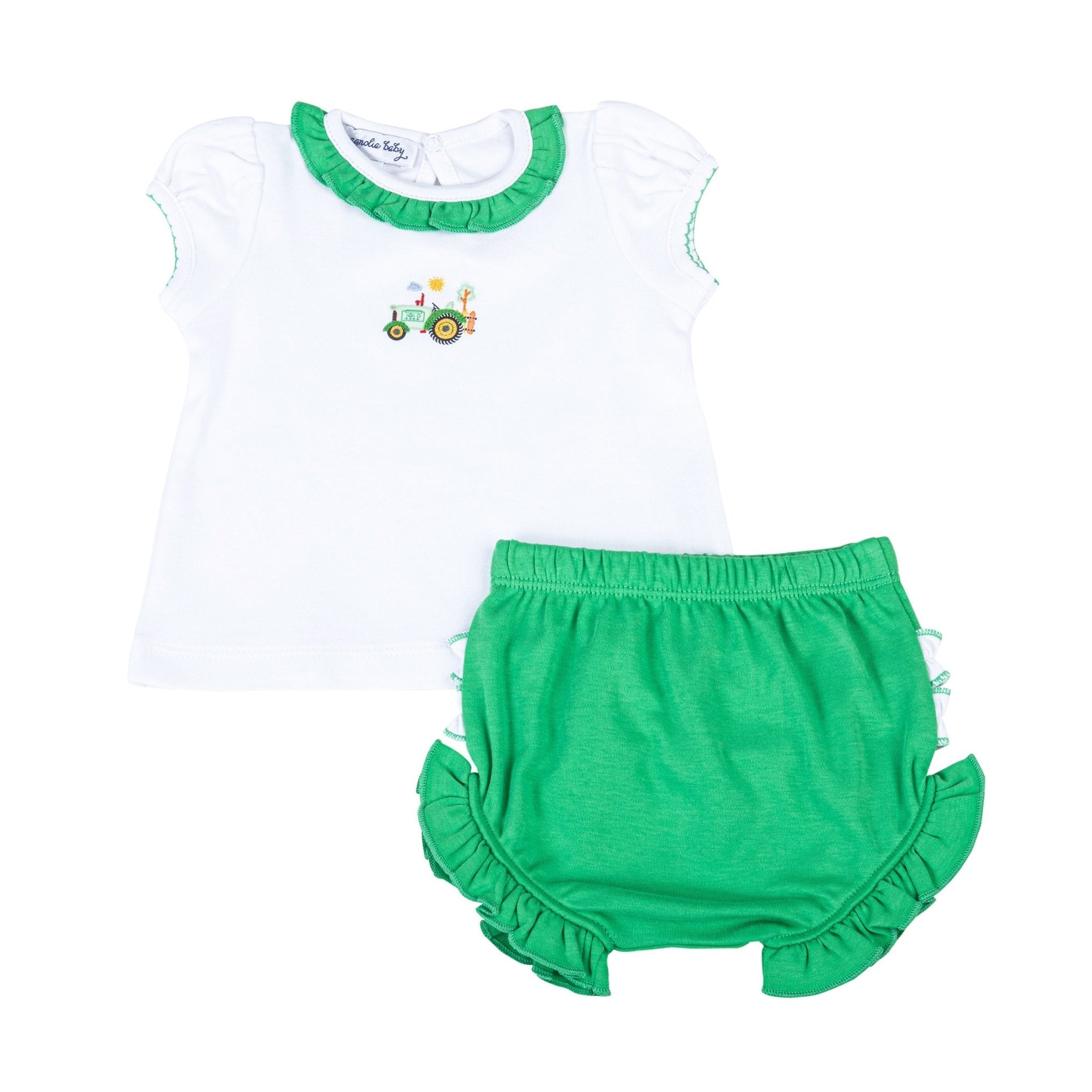 Tractor Time Embroidered Ruffle Diaper Cover Set - Magnolia BabyDiaper Cover