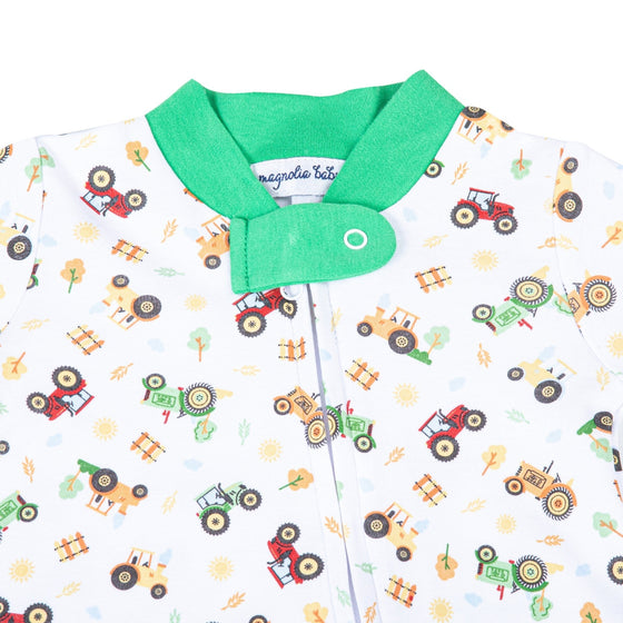 Tractor Time Print Zip Footie - Magnolia BabyFootie