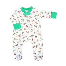  Tractor Time Print Zip Footie - Magnolia BabyFootie