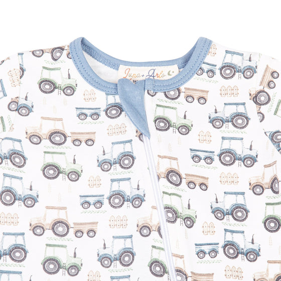 Tractor Tracks Print Zip Footie - Magnolia BabyFootie