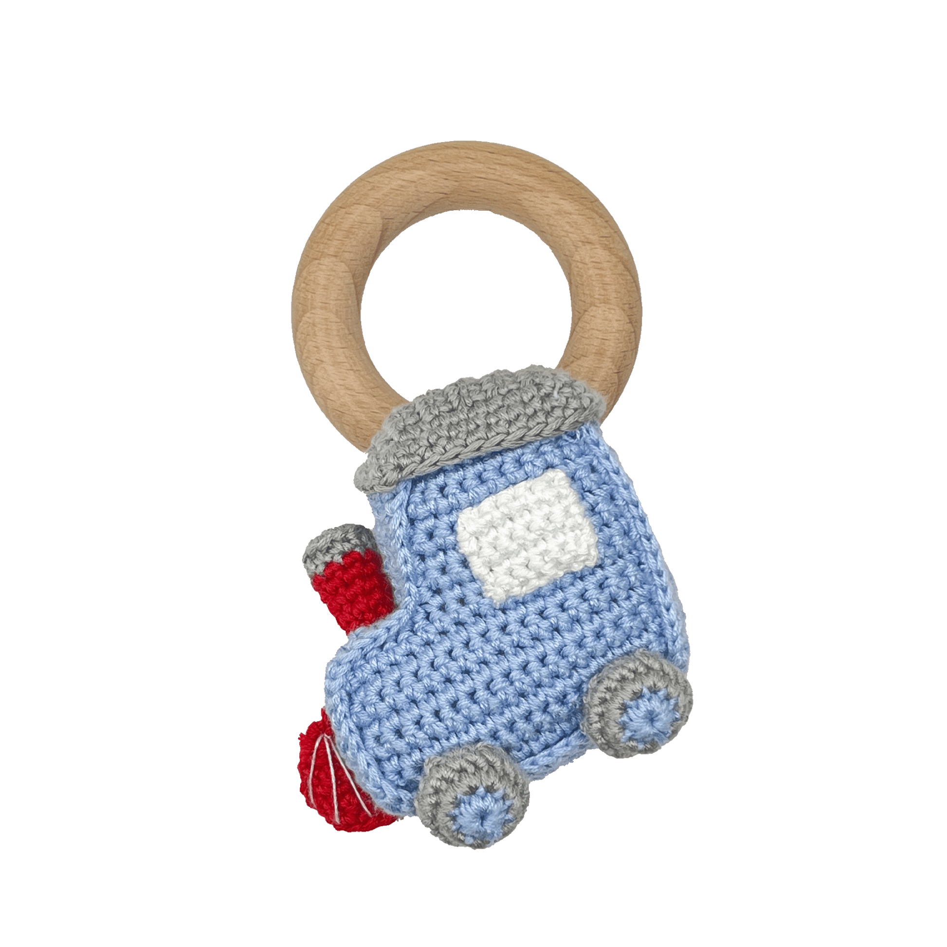 Train Bamboo Crochet Woodring Rattle - Magnolia BabyTeether