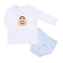  Trick or Treat Applique Collared Long Sleeve Diaper Cover Set - Blue - Magnolia BabyDiaper Cover