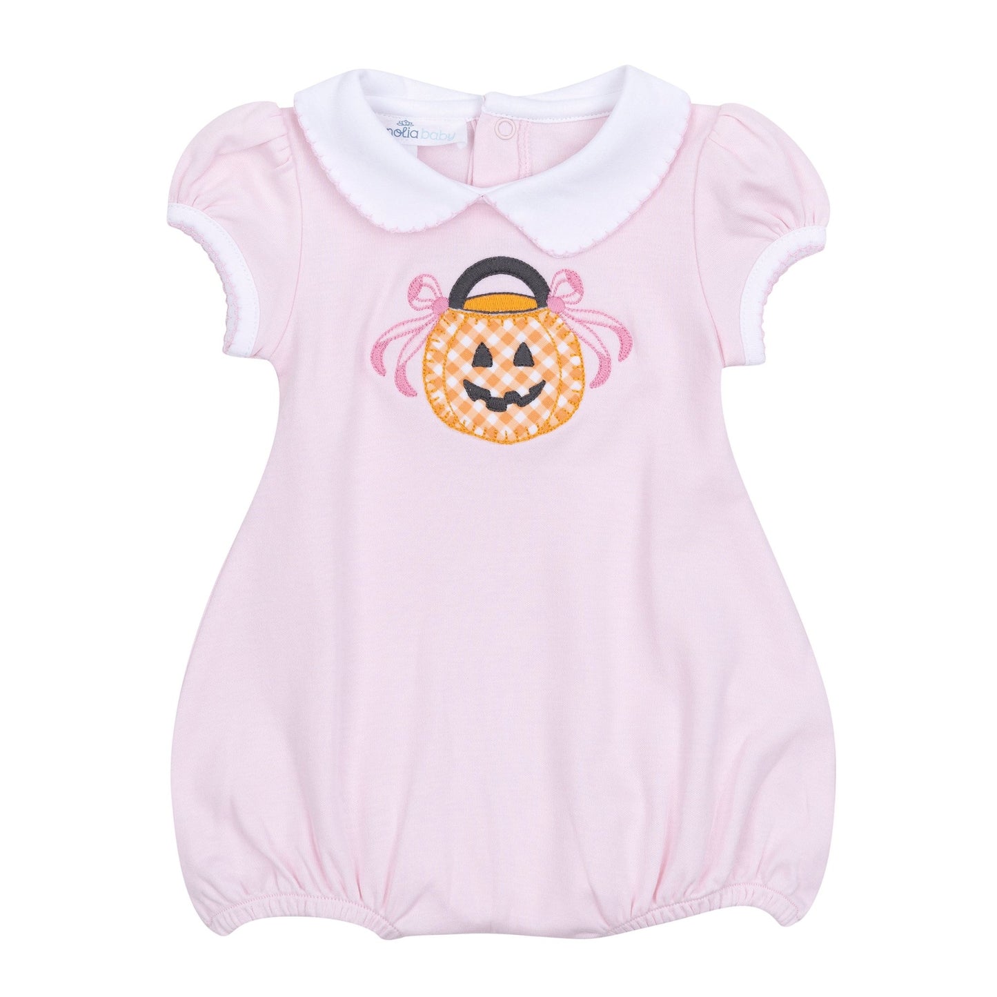 Trick or Treat Applique Collared Short Sleeve Bubble - Pink - Magnolia BabyBubble