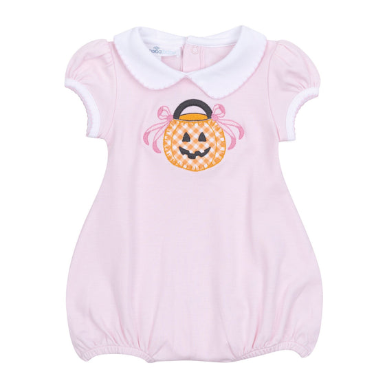 Trick or Treat Applique Collared Short Sleeve Bubble - Pink - Magnolia BabyBubble