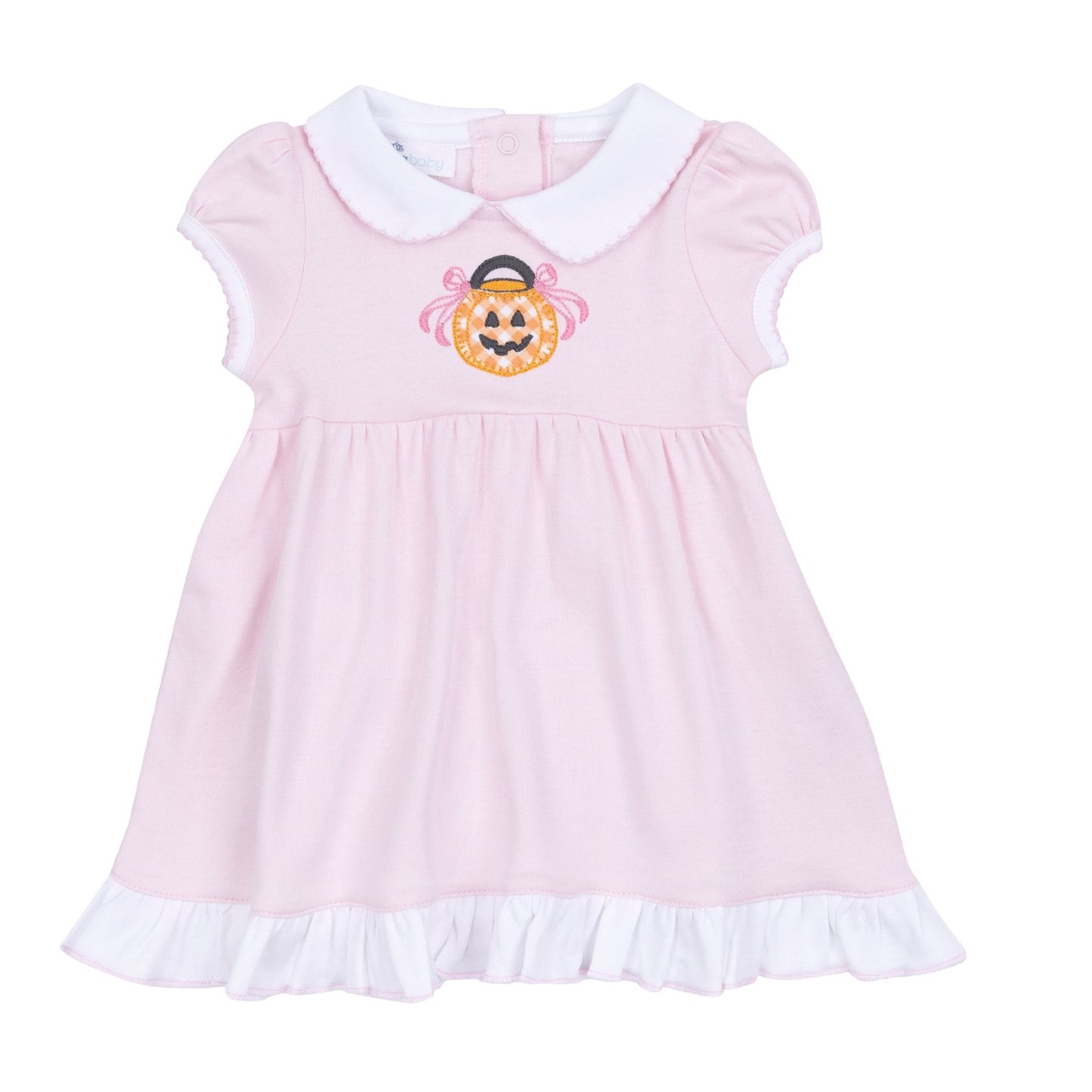 Trick or Treat Applique Collared Short Sleeve Dress - Pink - Magnolia BabyDress