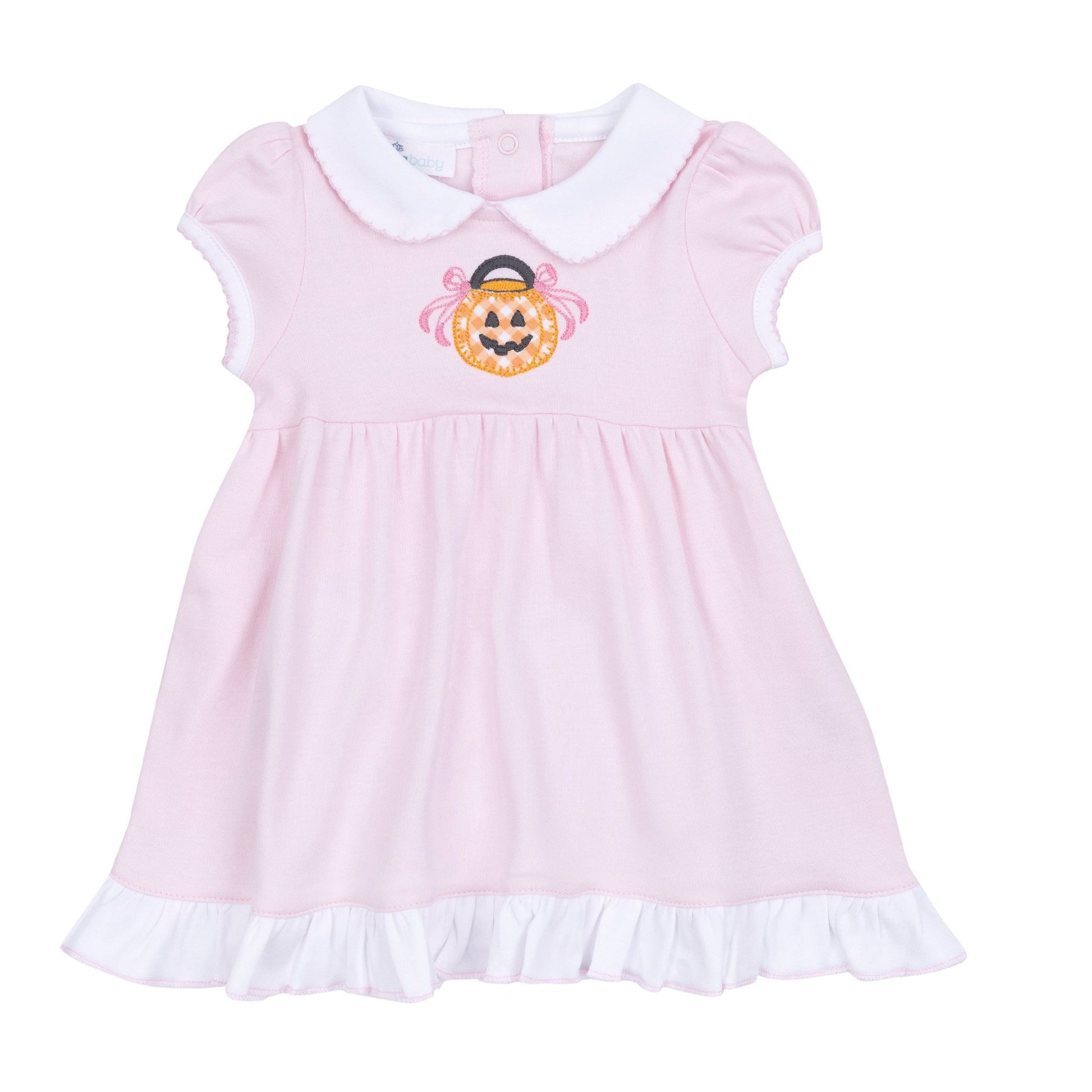 Trick or Treat Applique Collared Short Sleeve Dress - Pink - Magnolia BabyDress