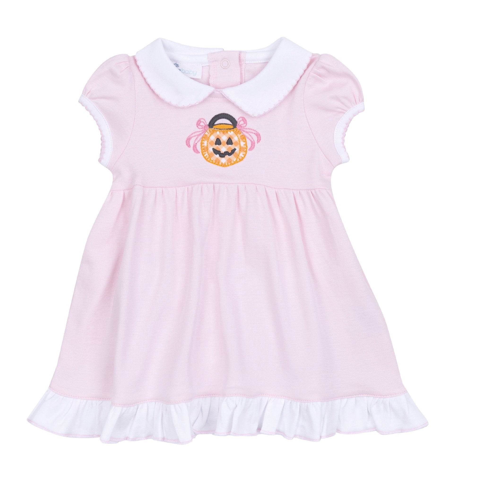 Trick or Treat Applique Collared Short Sleeve Dress - Pink - Magnolia BabyDress