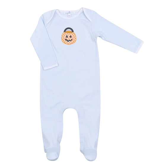 Trick or Treat Applique Lap Footie - Blue - Magnolia BabyFootie