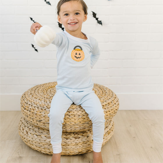 Trick or Treat Applique Long Pajamas - Blue - Magnolia BabyLong Pajamas