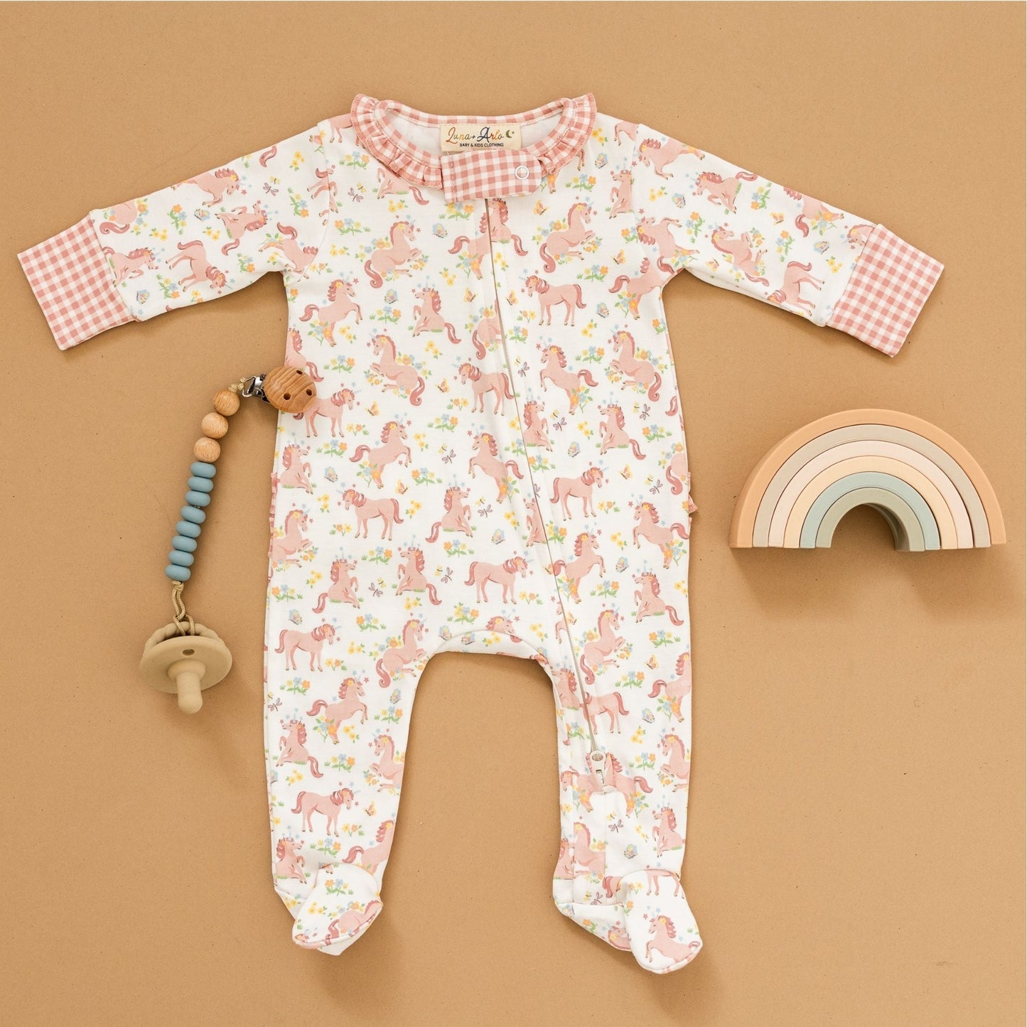 Unicorn's Meadow Ruffle Zip Footie - Magnolia BabyFootie