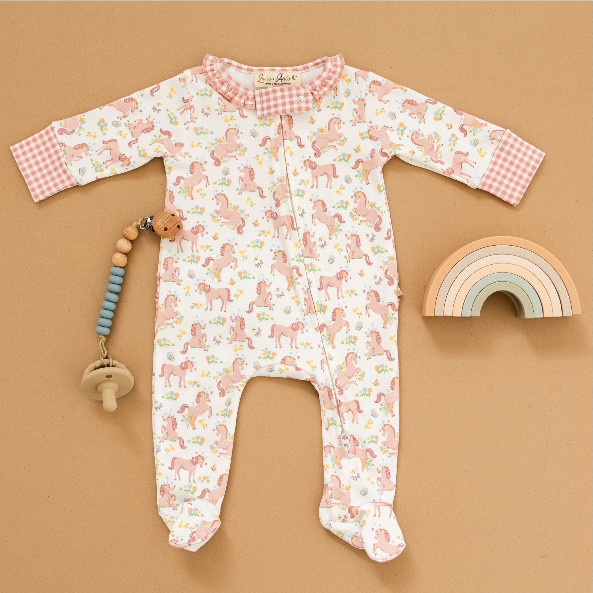 Unicorn's Meadow Ruffle Zip Footie - Magnolia BabyFootie