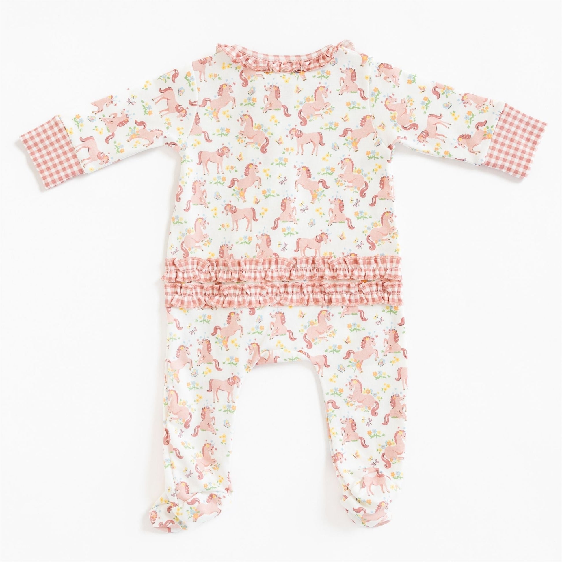 Unicorn's Meadow Ruffle Zip Footie - Magnolia BabyFootie
