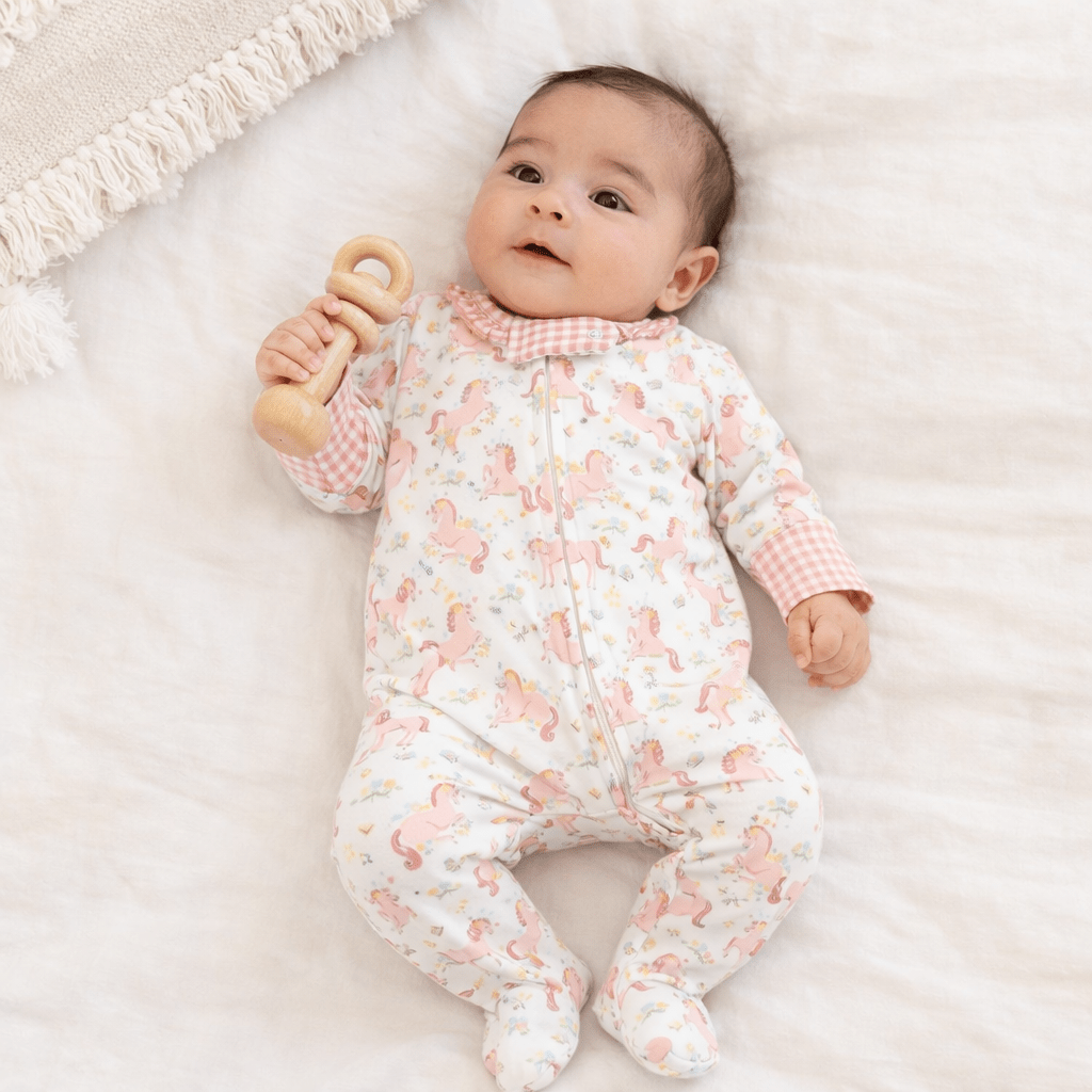Unicorn's Meadow Ruffle Zip Footie - Magnolia BabyFootie