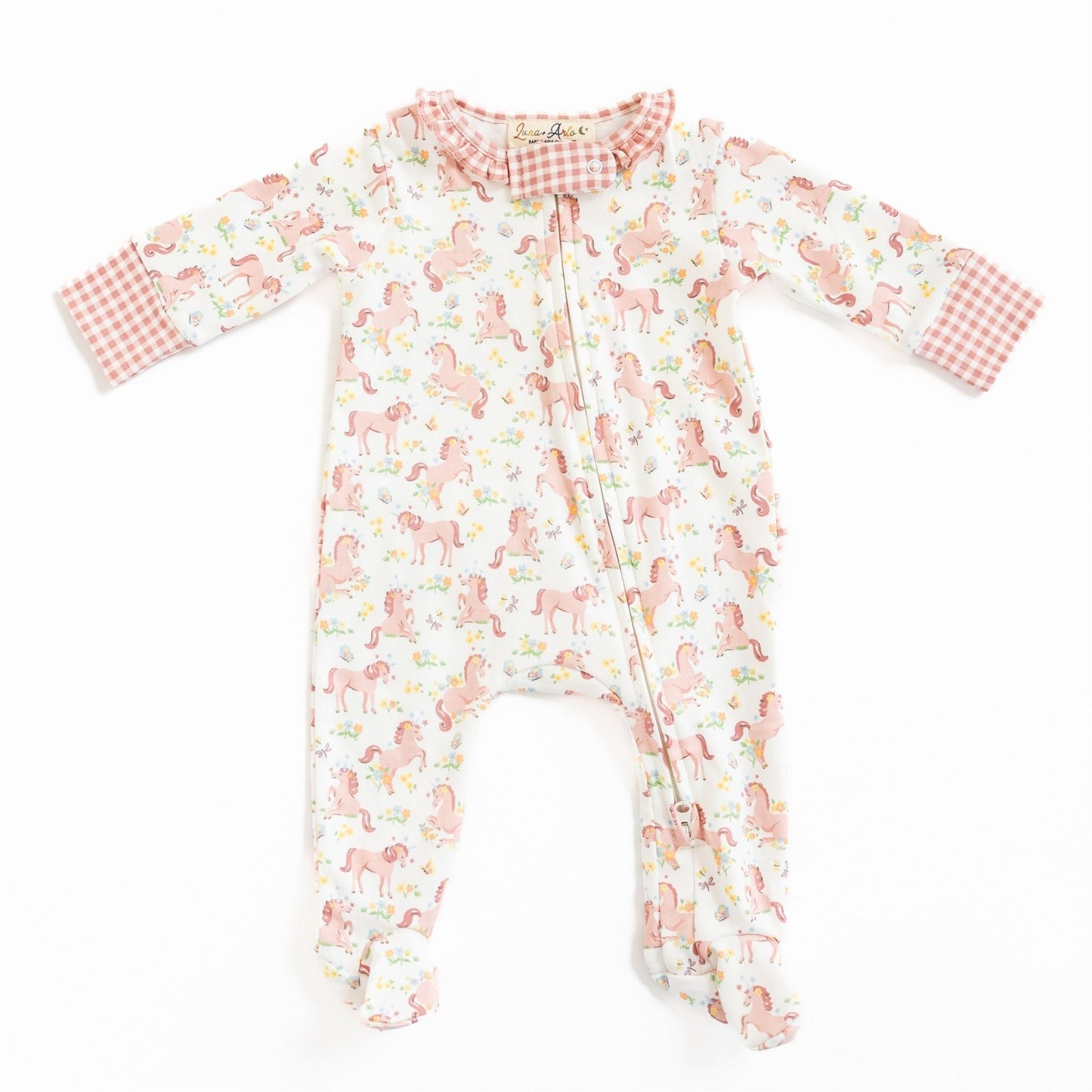 Unicorn's Meadow Ruffle Zip Footie - Magnolia BabyFootie