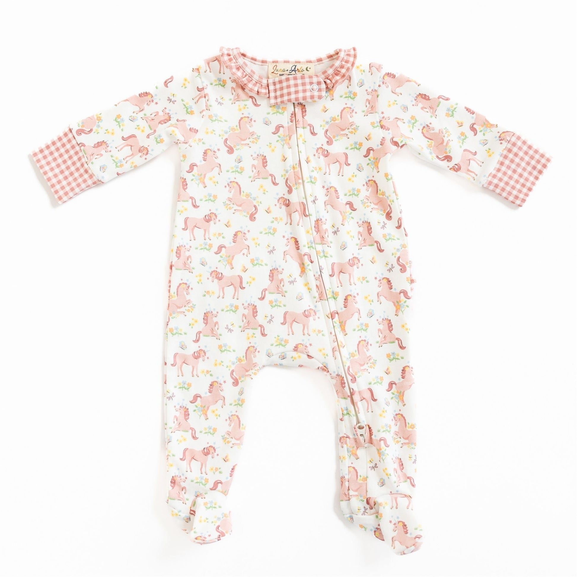 Unicorn's Meadow Ruffle Zip Footie - Magnolia BabyFootie