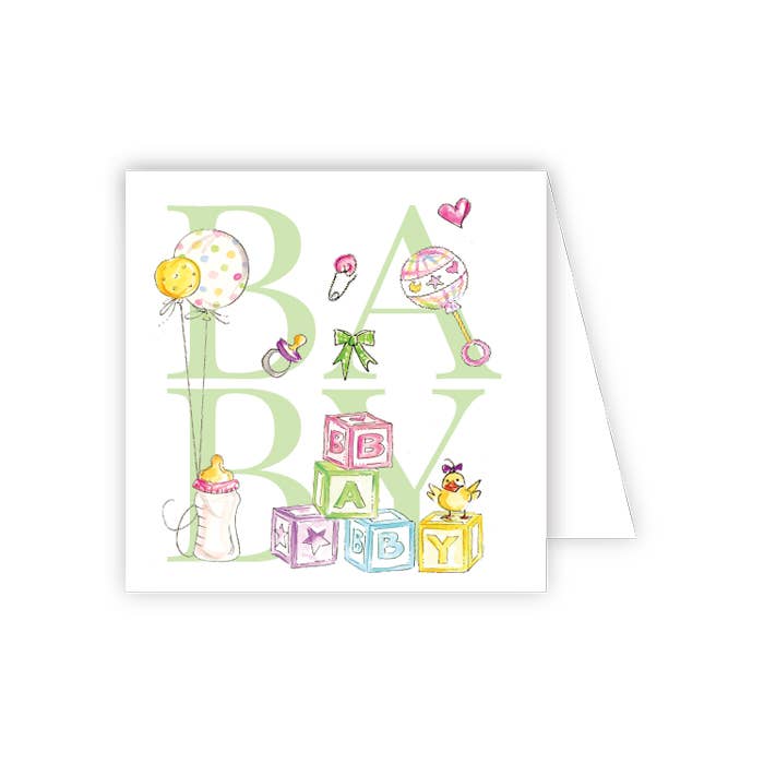 Unisex Baby Gift Enclosure Card - Green - Magnolia BabyStationery