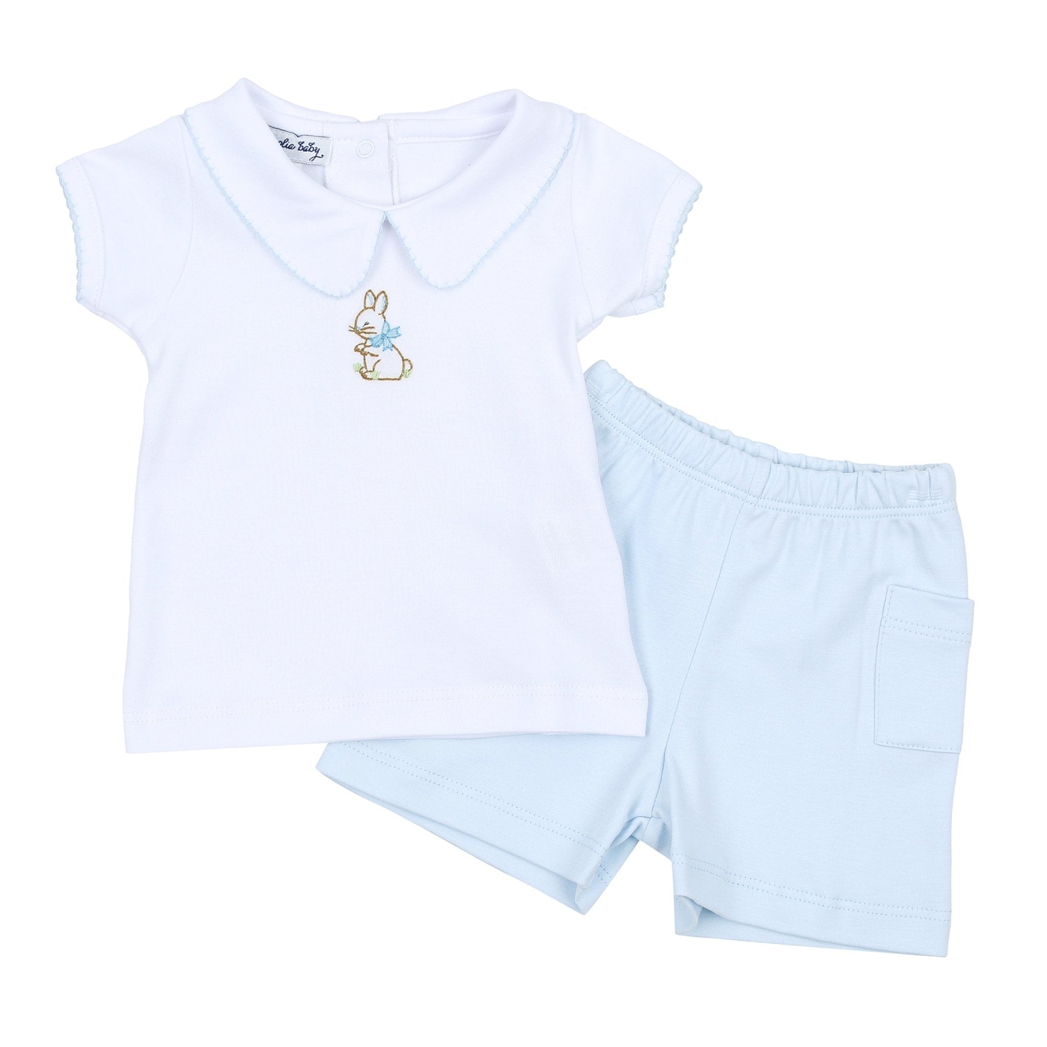 Vintage Bunny Collared Short Set - Blue - Magnolia BabyShort Set