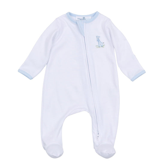 Vintage Giraffe Zip Footie - Light Blue - Magnolia BabyFootie