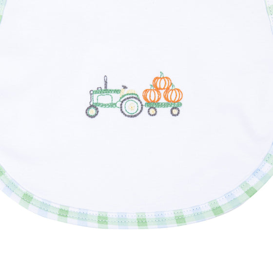 Vintage Pumpkin Picking Embroidered Bib - Blue - Magnolia BabyBib