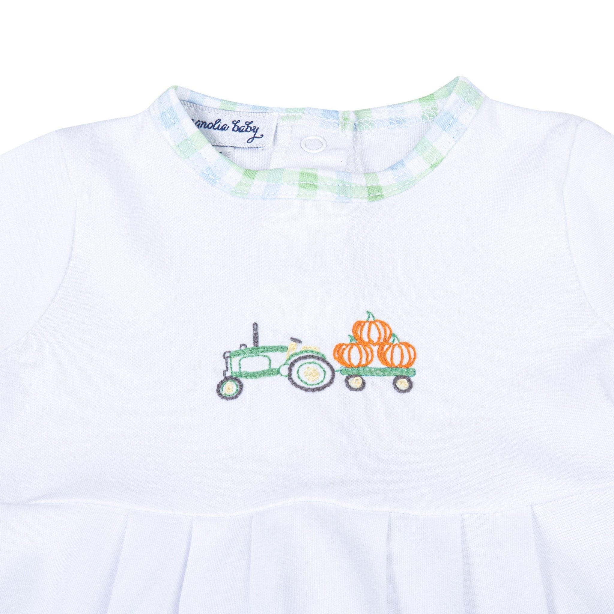 Vintage Pumpkin Picking Embroidered Boy Bubble - Blue - Magnolia BabyBubble