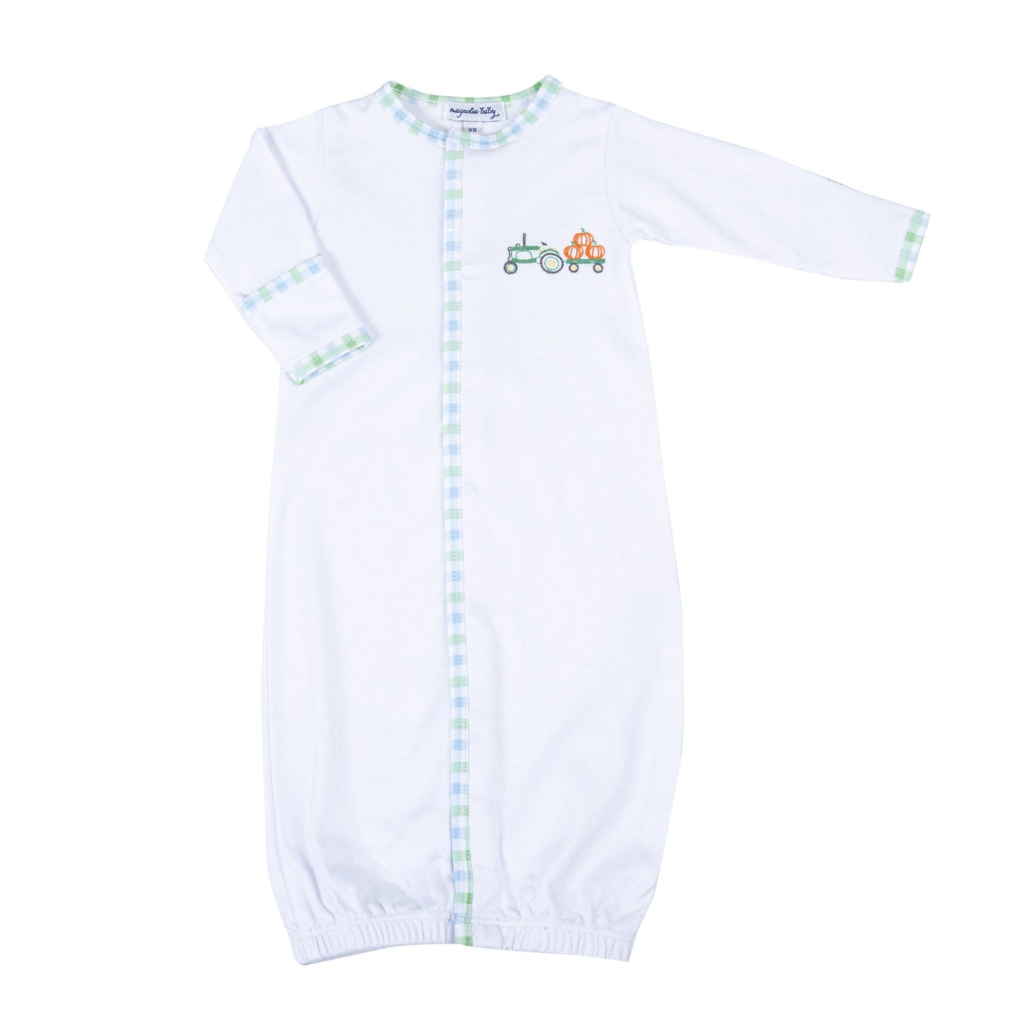 Vintage Pumpkin Picking Embroidered Converter - Blue - Magnolia BabyConverter Gown