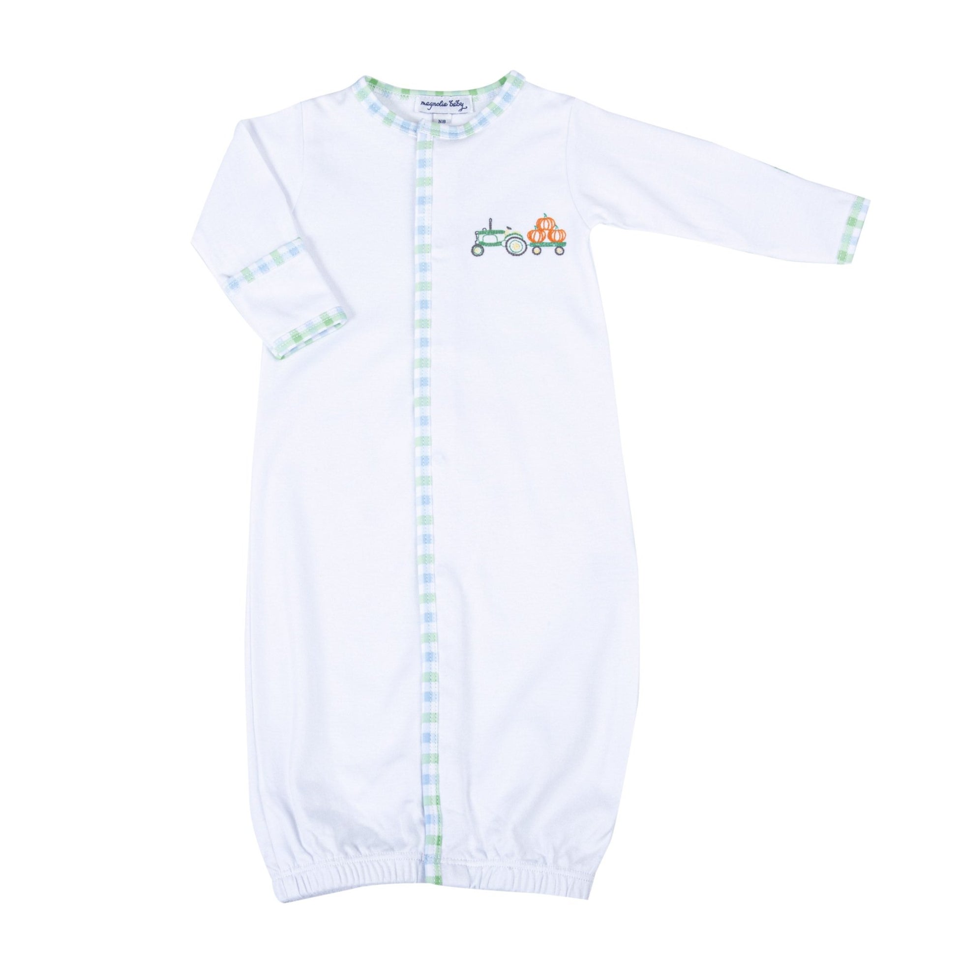 Vintage Pumpkin Picking Embroidered Converter - Blue - Magnolia BabyConverter Gown