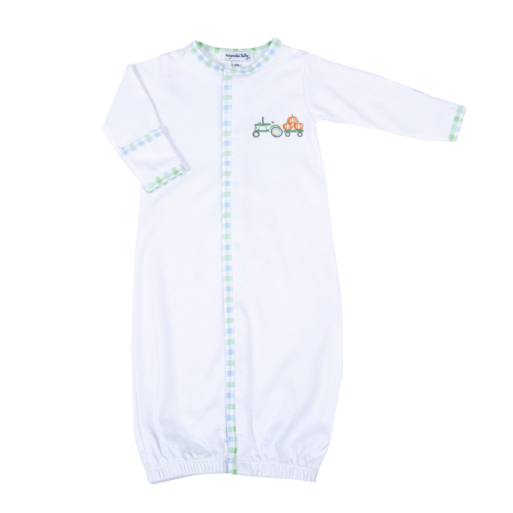 Vintage Pumpkin Picking Embroidered Converter - Blue - Magnolia BabyConverter Gown