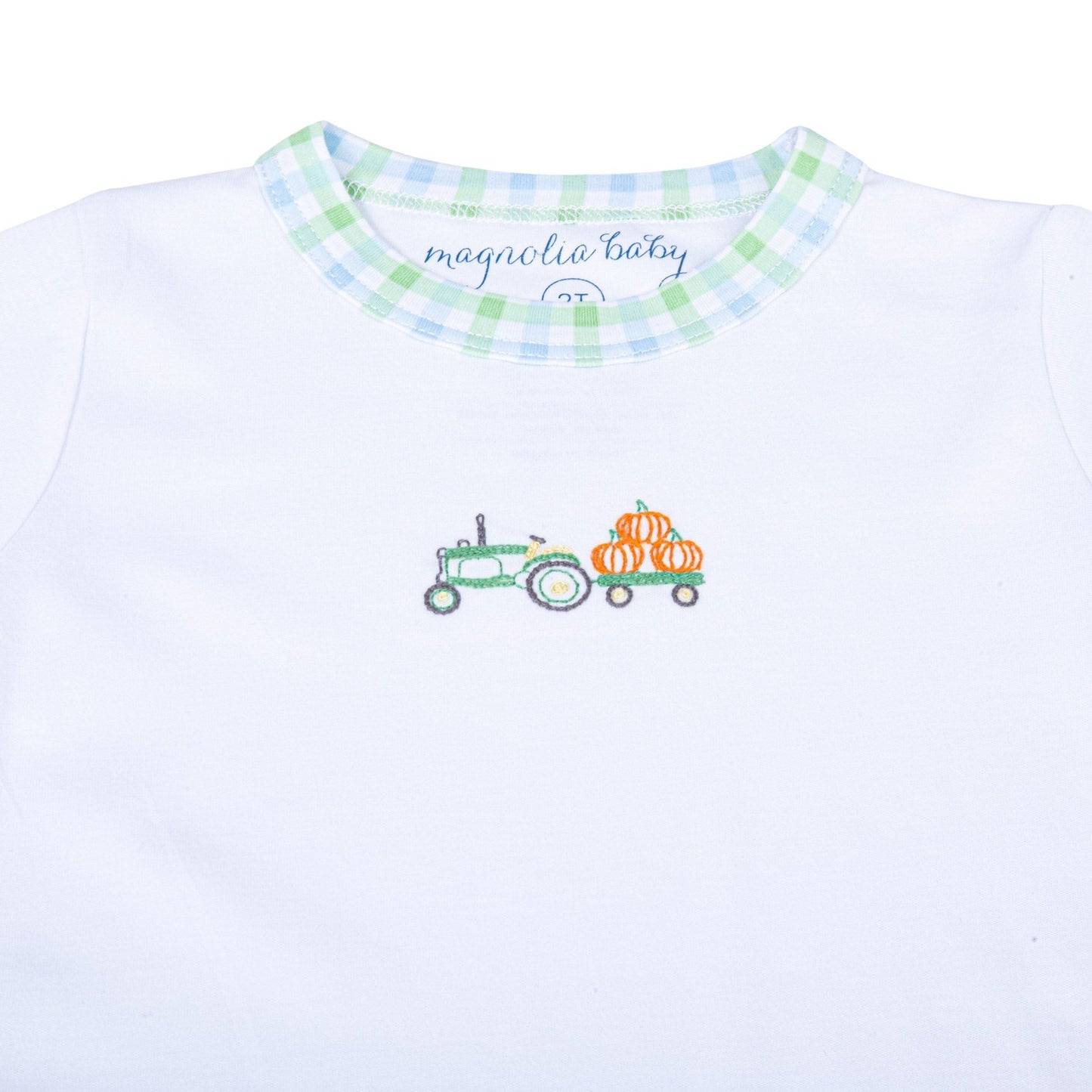 Vintage Pumpkin Picking Embroidered Long Pajamas - Blue - Magnolia BabyLong Pajamas