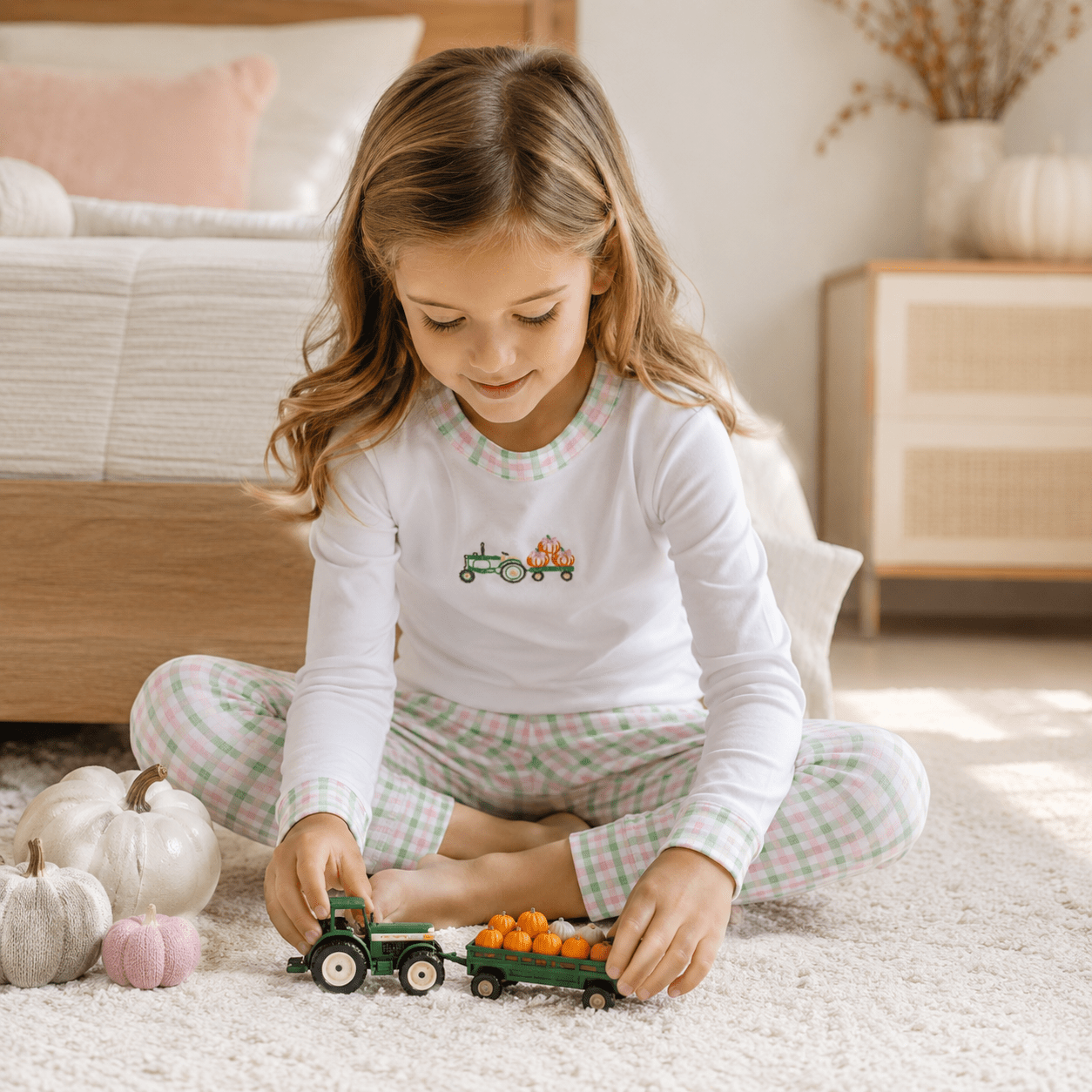Magnolia Baby_Vintage Pumpkin Picking Embroidered Long Pajamas - Pink_1