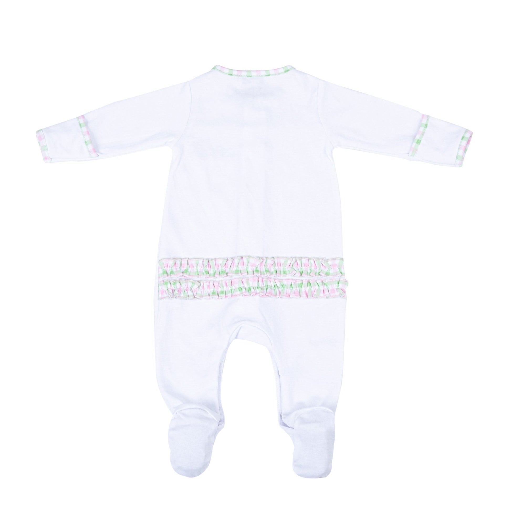 Vintage Pumpkin Picking Embroidered Ruffle Footie - Pink - Magnolia BabyFootie