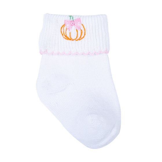 Vintage Pumpkin Picking Embroidered Socks - Pink - Magnolia BabySocks