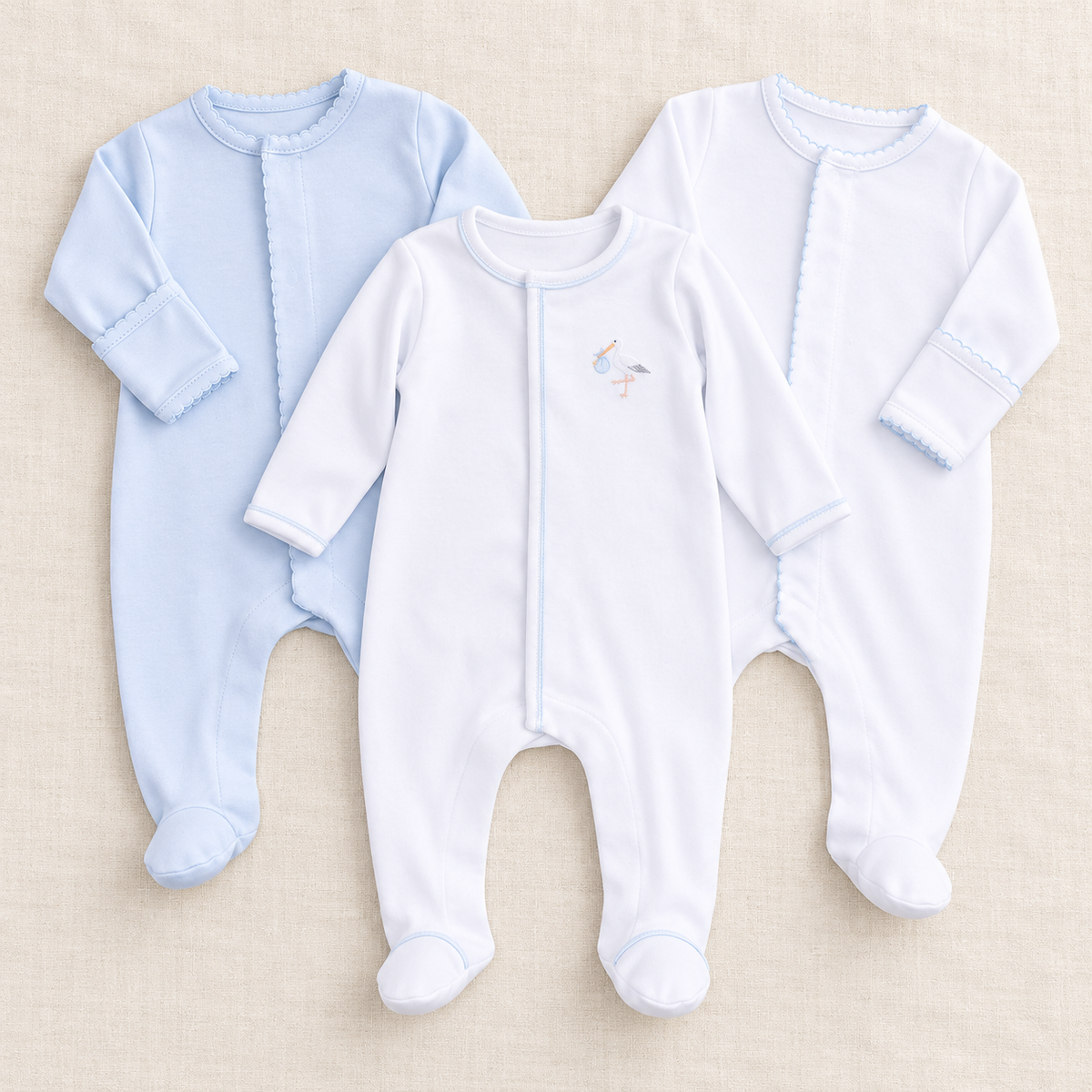 Baby Boy Footie Set - Vintage Stork + Essentials - Set of 3