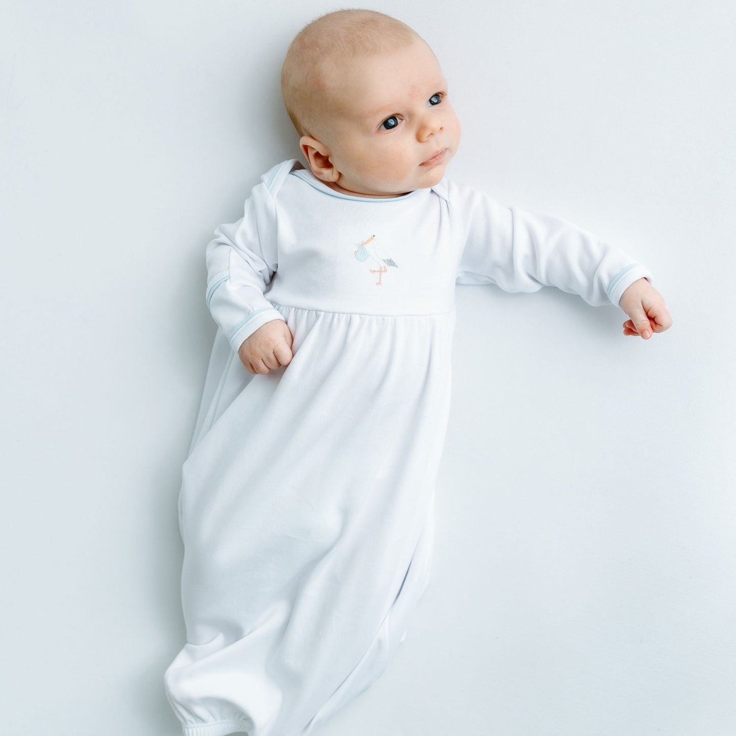 Vintage Stork Gathered Gown - Light Blue - Magnolia BabyGown