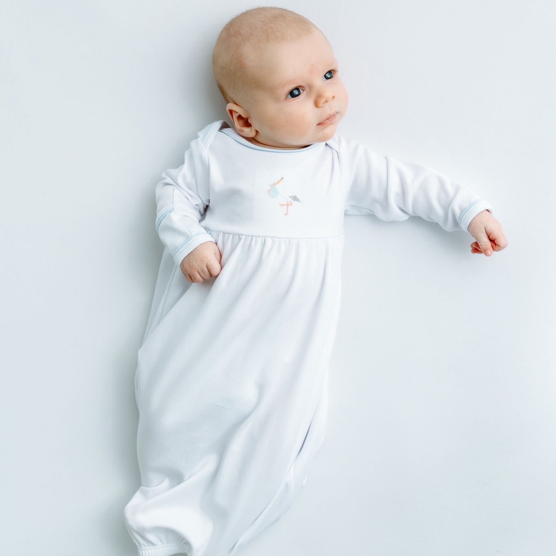 Vintage Stork Gathered Gown - Light Blue - Magnolia BabyGown