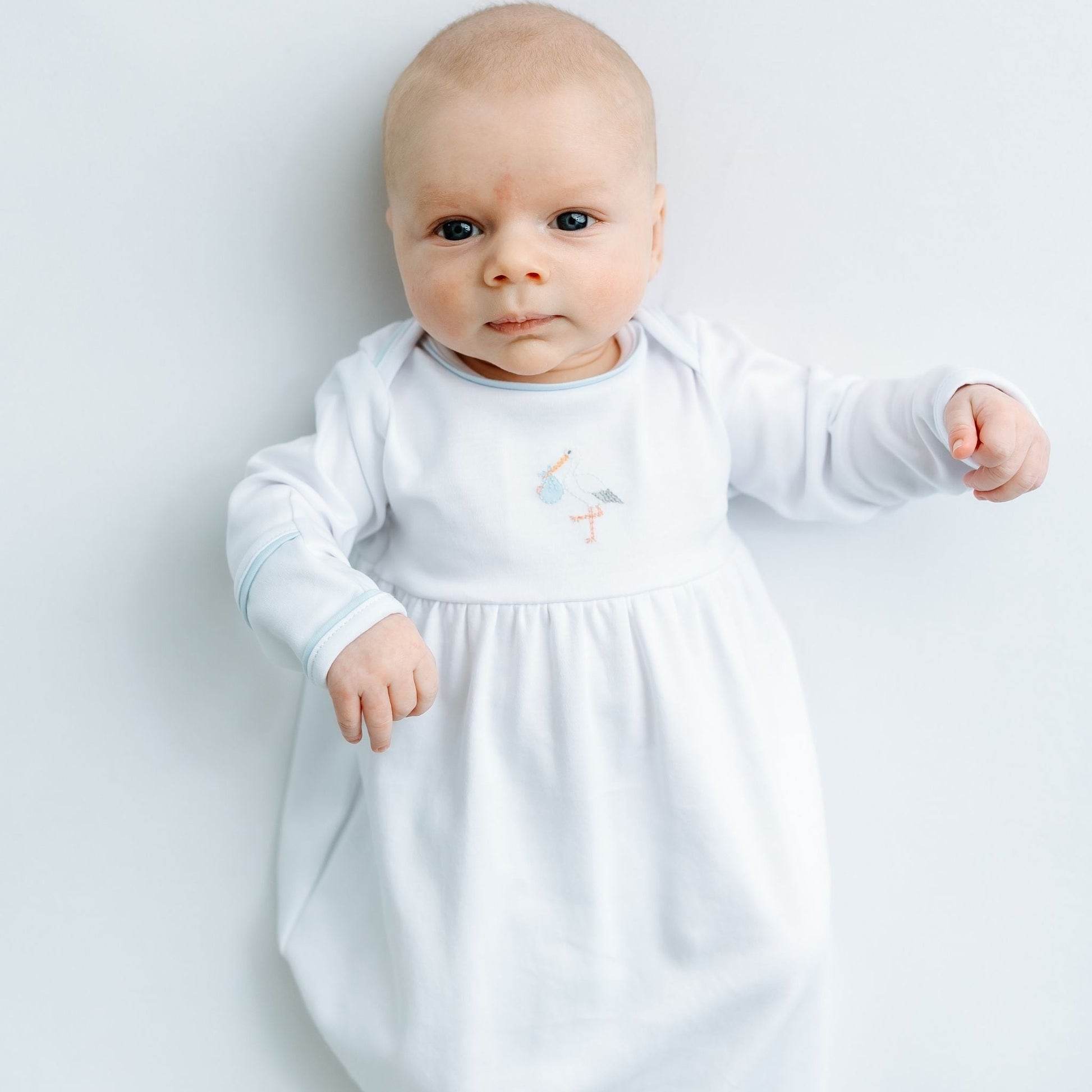 Vintage Stork Gathered Gown - Light Blue - Magnolia BabyGown