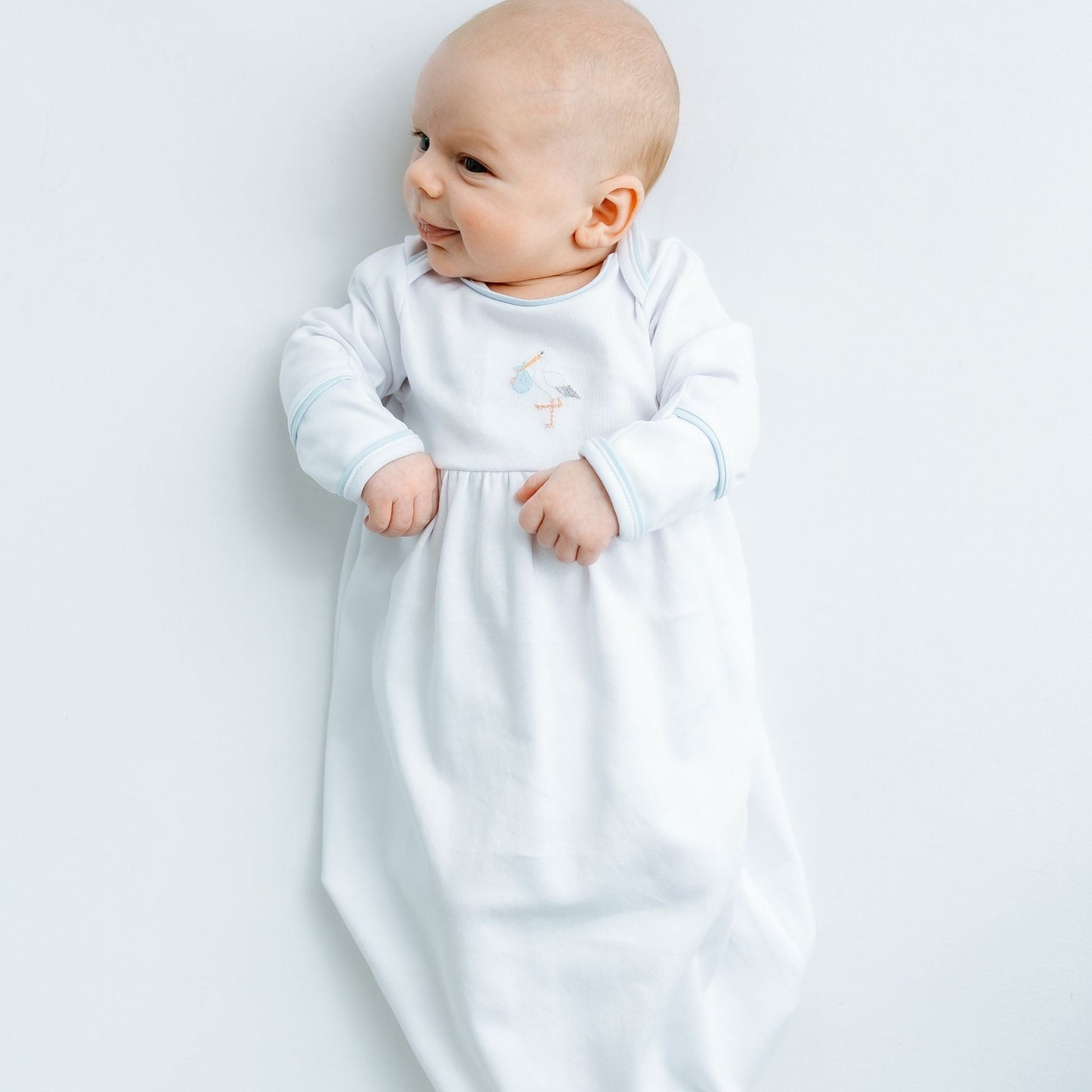 Vintage Stork Gathered Gown - Light Blue - Magnolia BabyGown