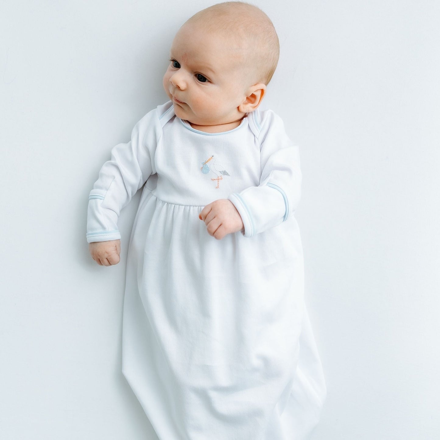 Vintage Stork Gathered Gown - Light Blue - Magnolia BabyGown
