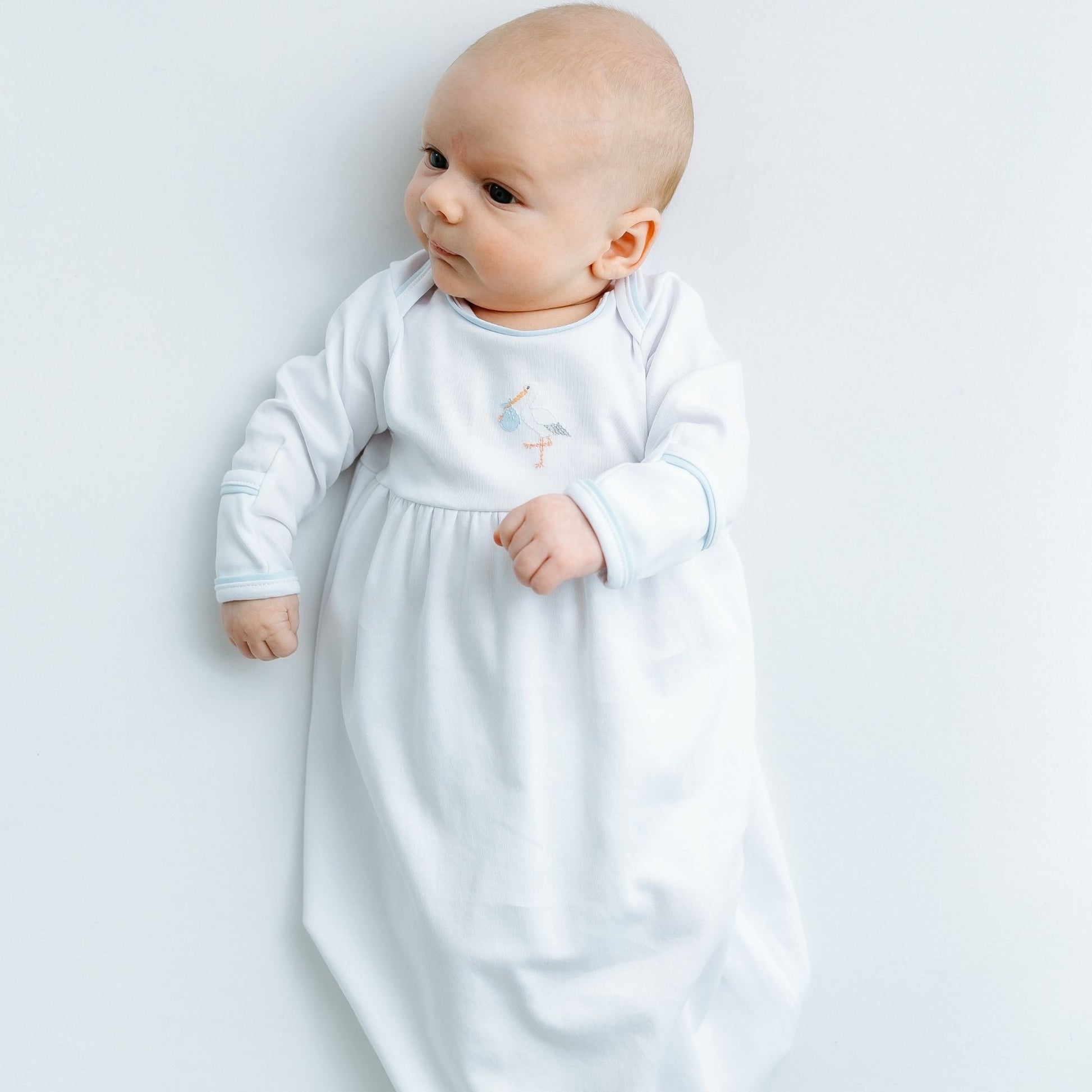 Vintage Stork Gathered Gown - Light Blue - Magnolia BabyGown
