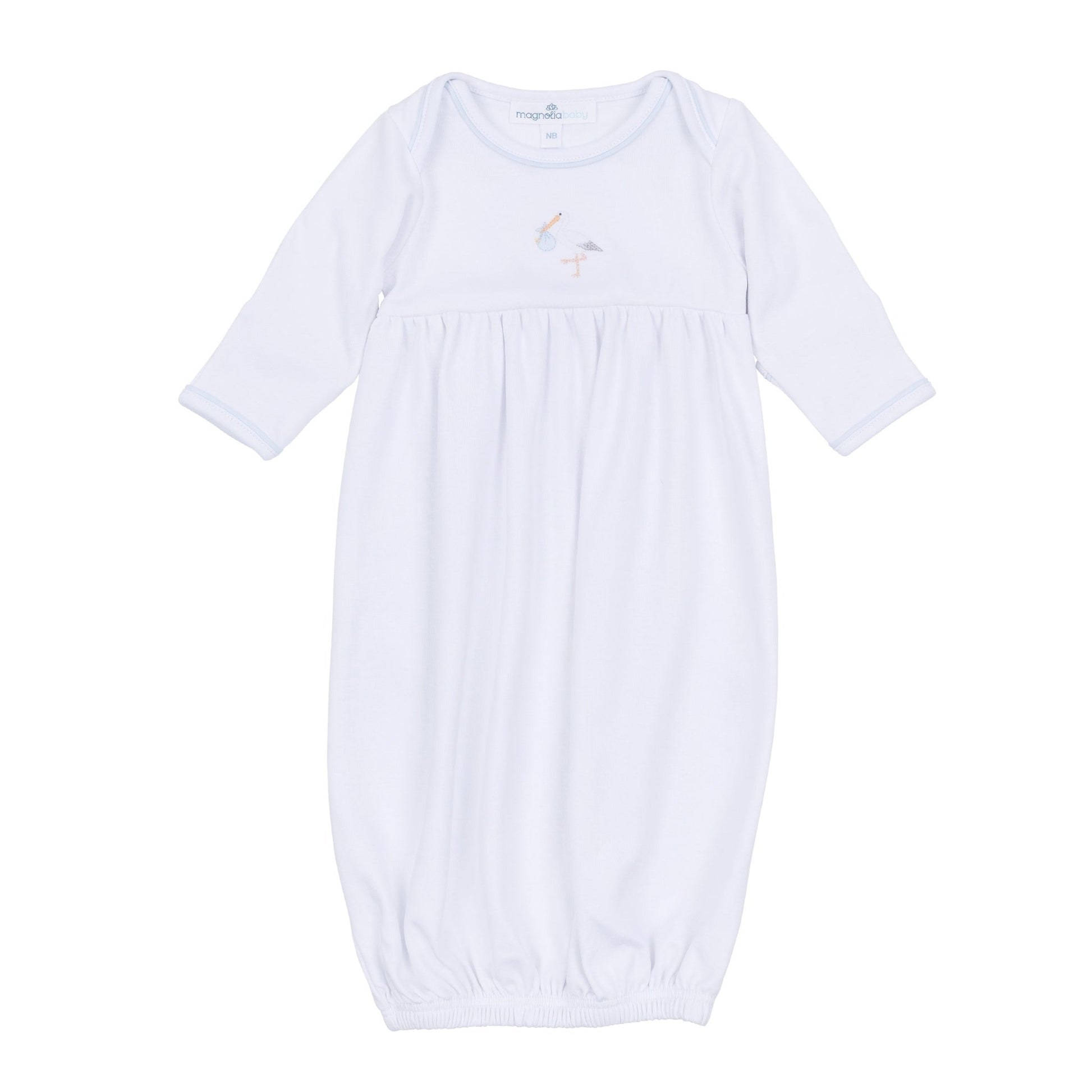 Vintage Stork Gathered Gown - Light Blue - Magnolia BabyGown