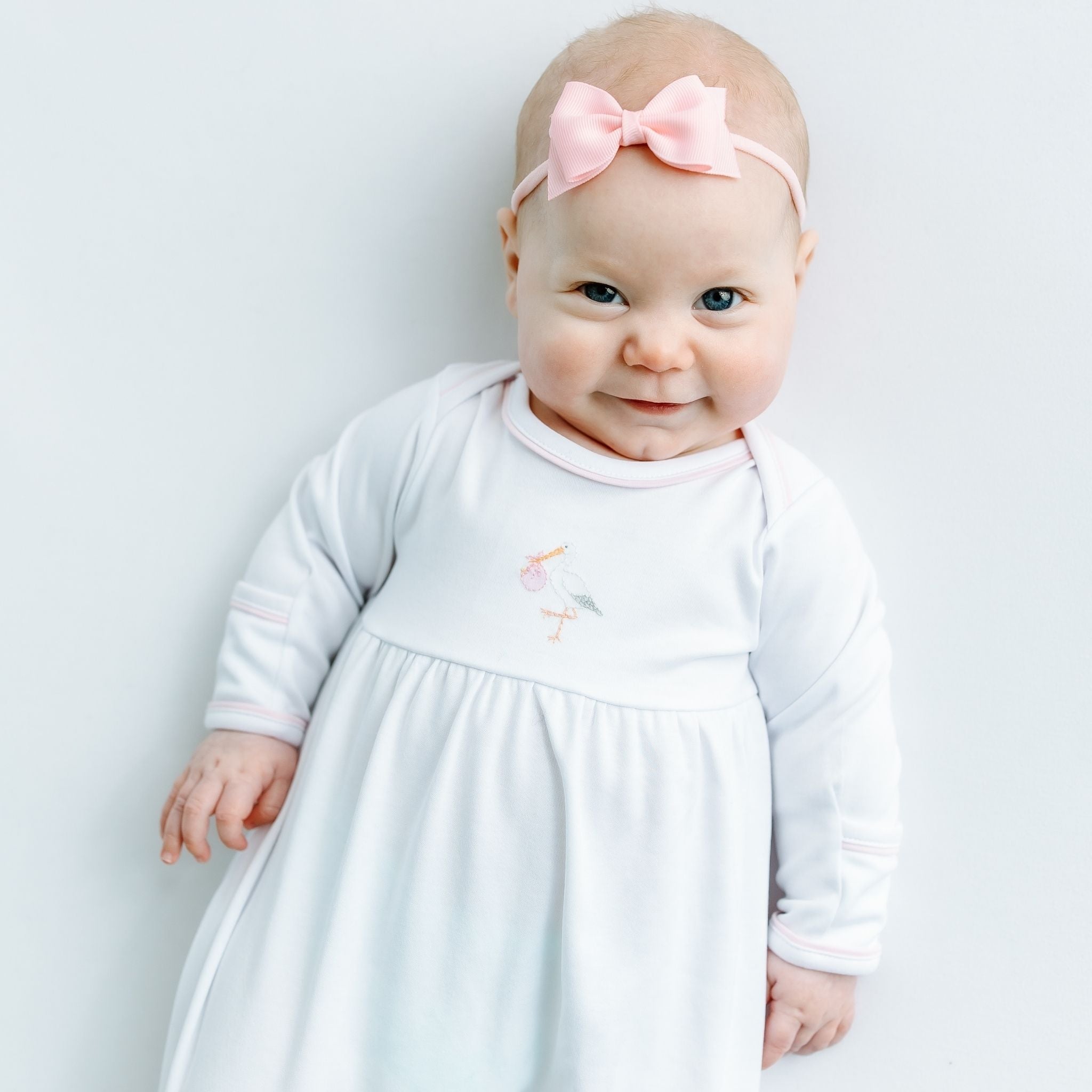 Vintage Stork Gathered Gown - Pink - Magnolia BabyGown