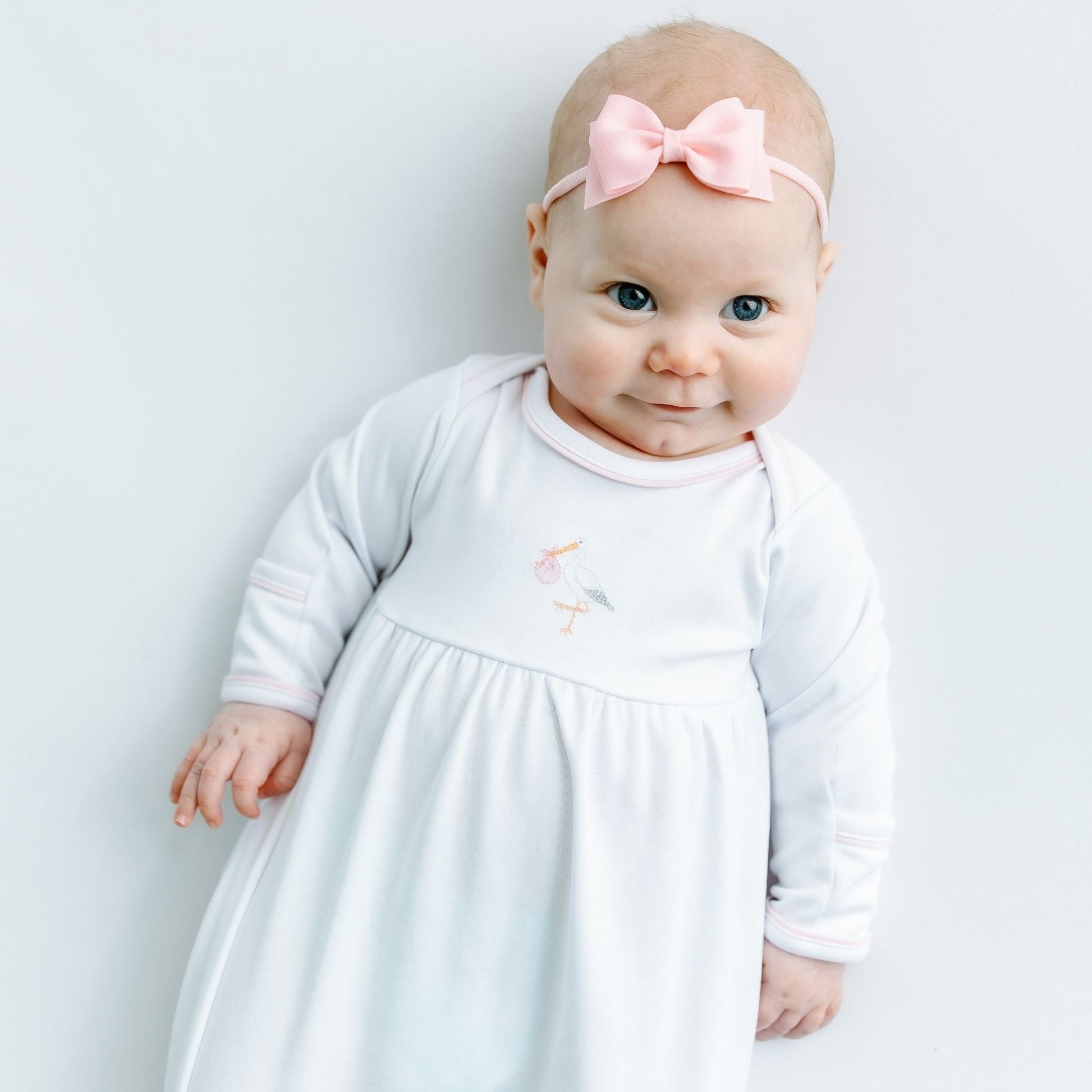 Vintage Stork Gathered Gown - Pink - Magnolia BabyGown