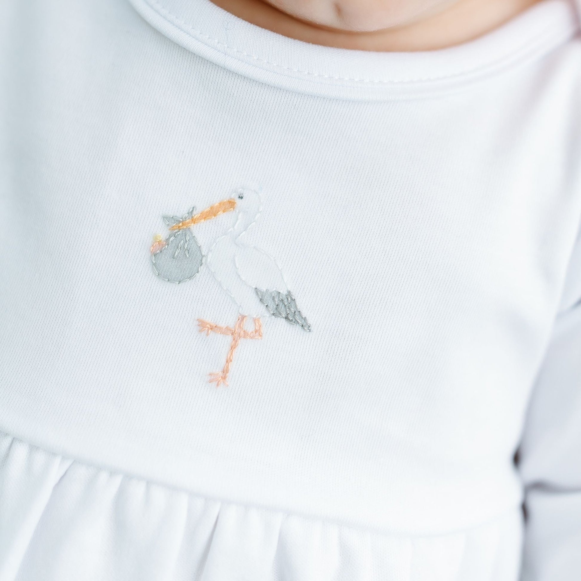 Vintage Stork Gathered Gown - White - Magnolia BabyGown