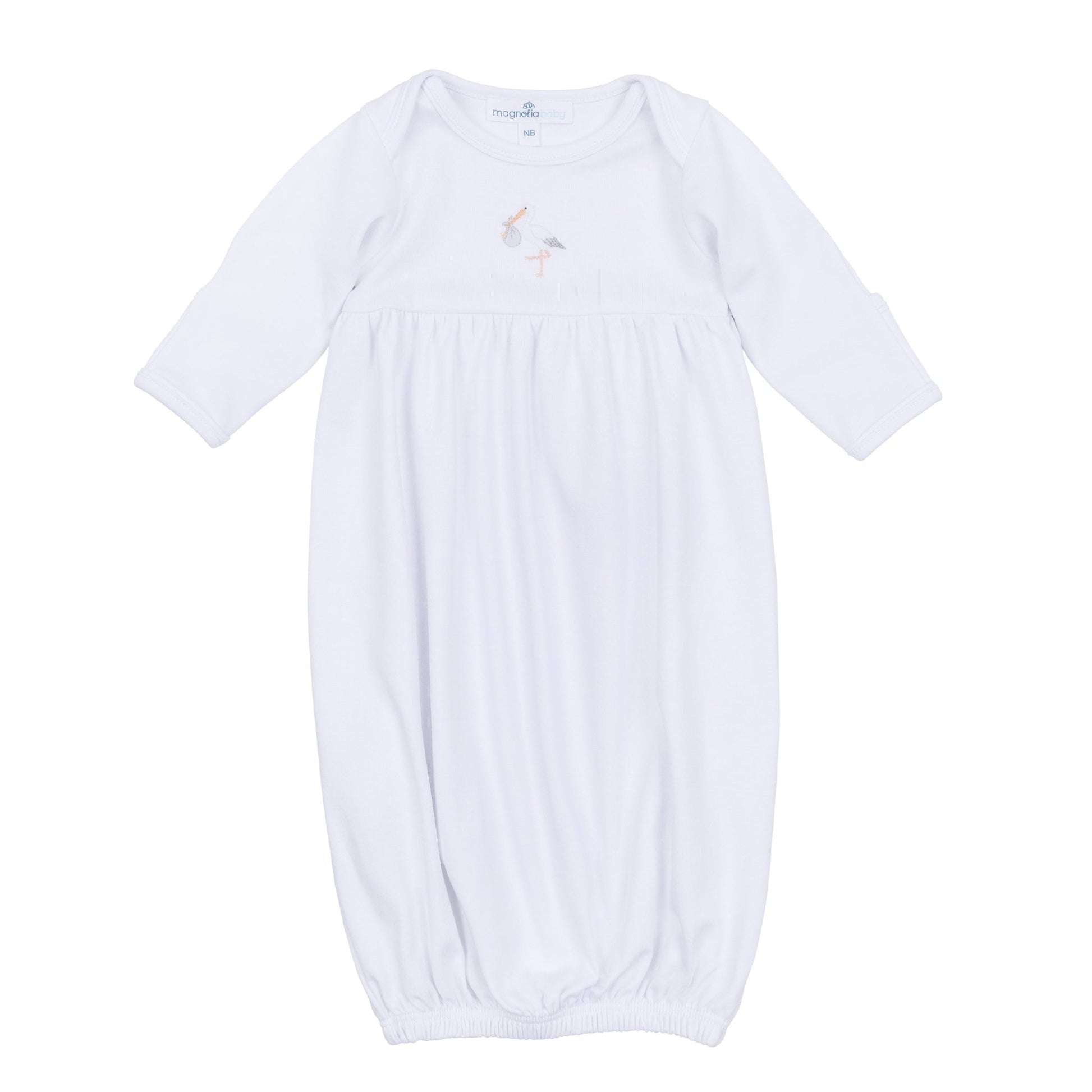 Vintage Stork Gathered Gown - White - Magnolia BabyGown
