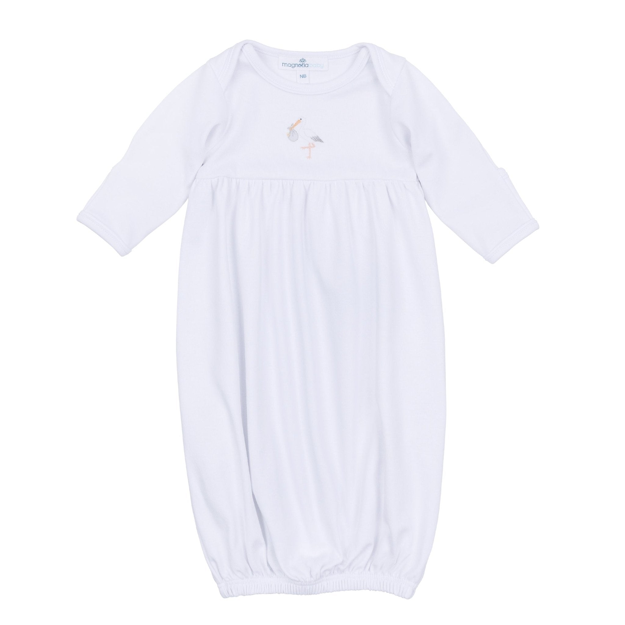 Vintage Stork Gathered Gown - White - Magnolia BabyGown