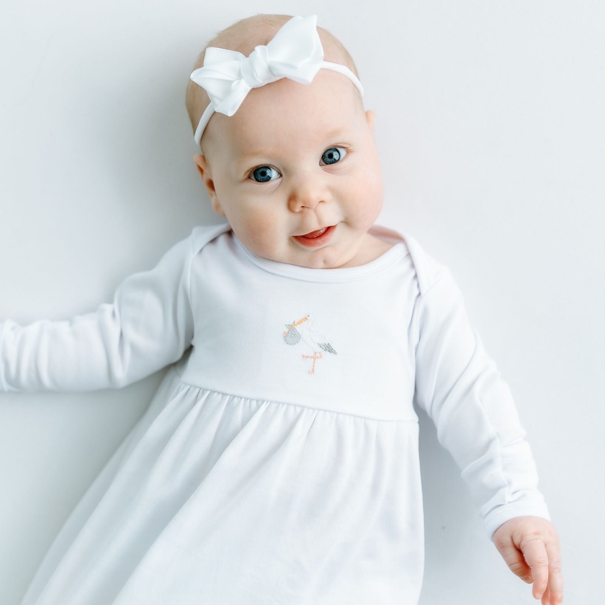 Vintage Stork Gathered Gown - White - Magnolia BabyGown