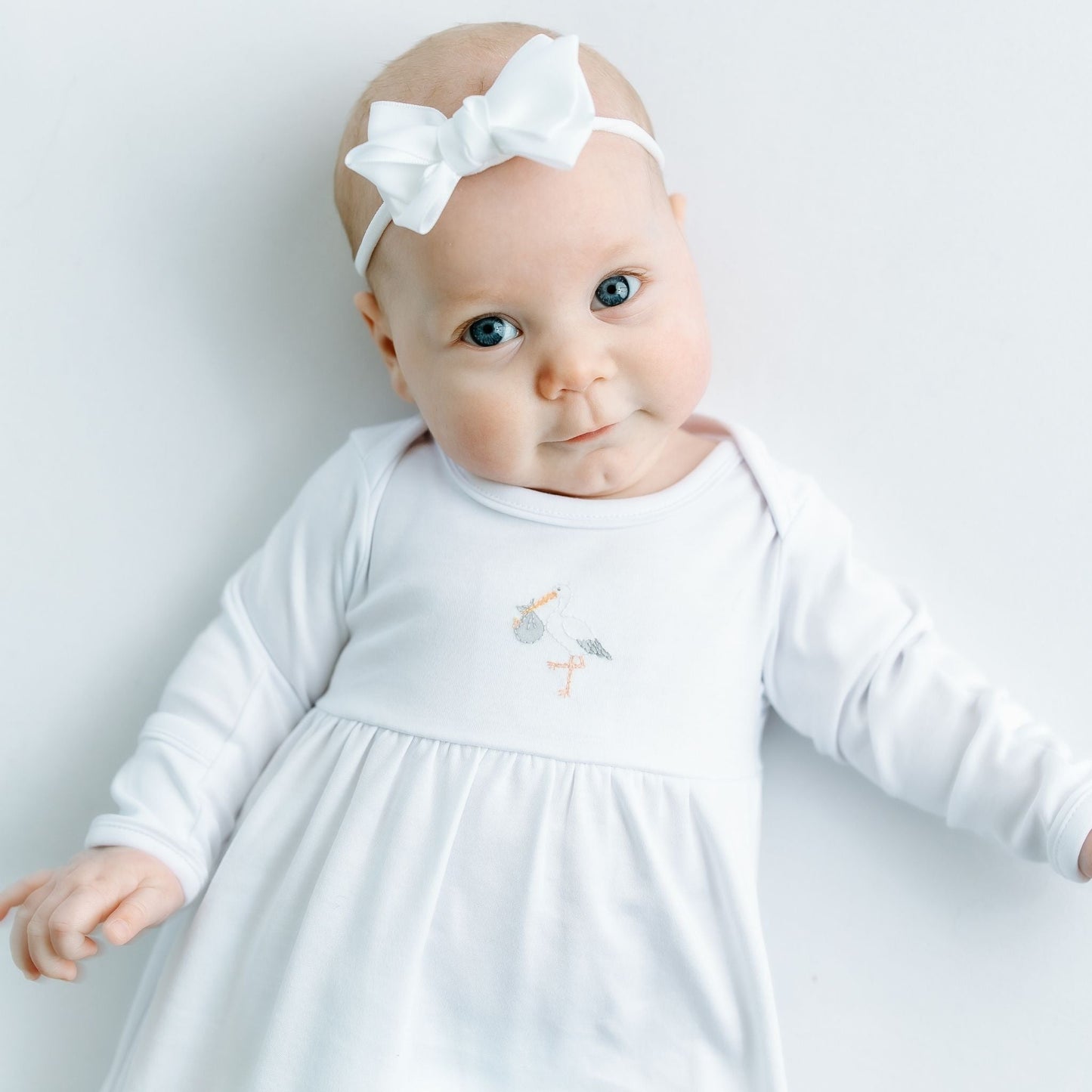 Vintage Stork Gathered Gown - White - Magnolia BabyGown