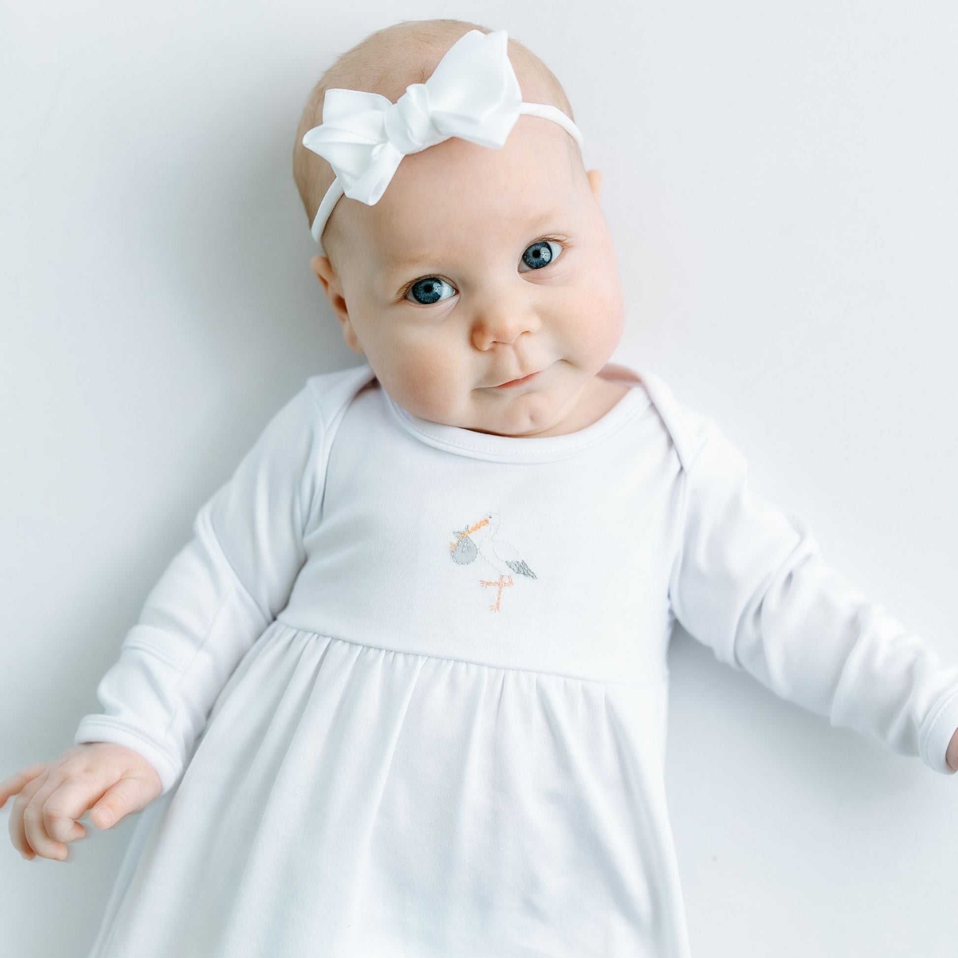 Vintage Stork Gathered Gown - White - Magnolia BabyGown