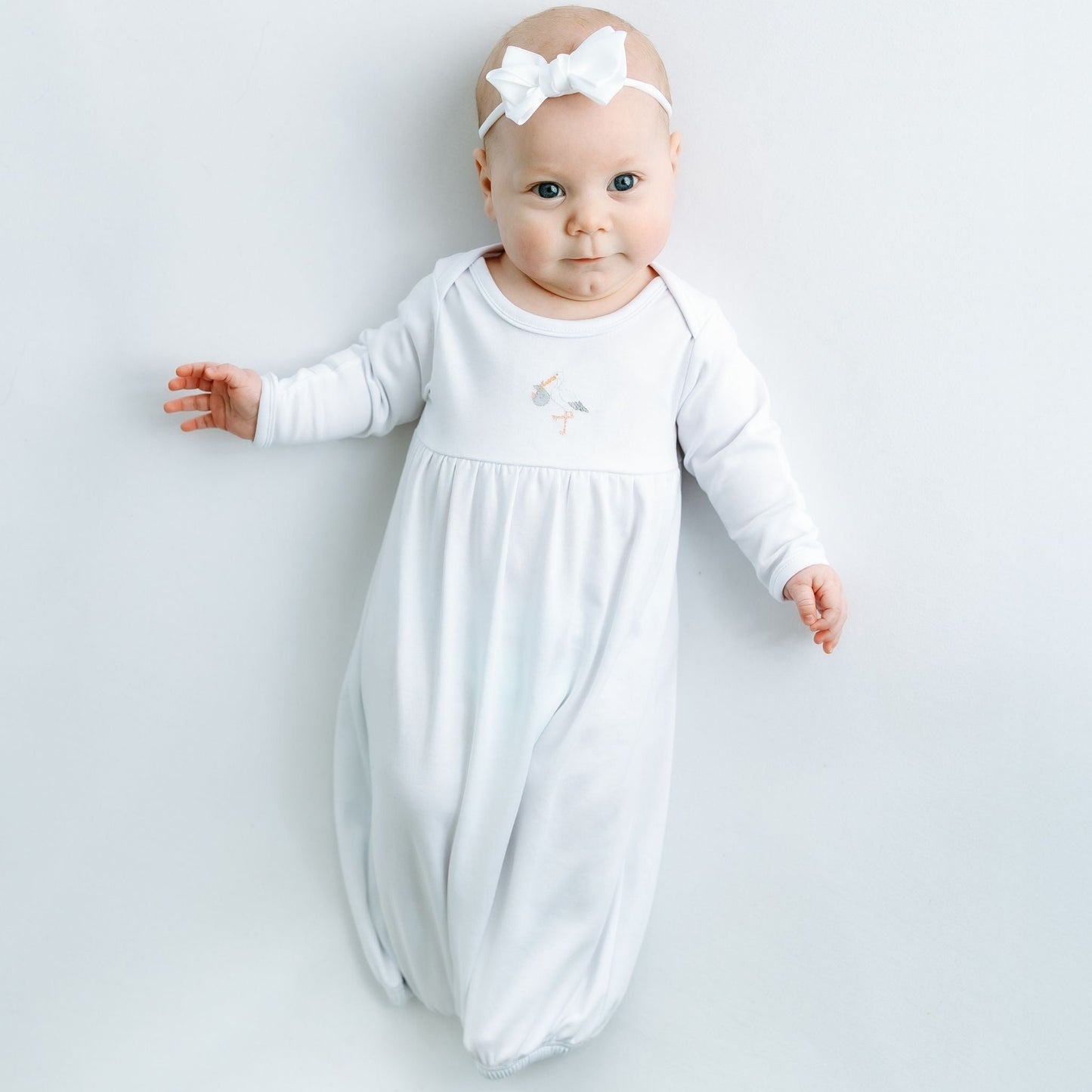 Vintage Stork Gathered Gown - White - Magnolia BabyGown