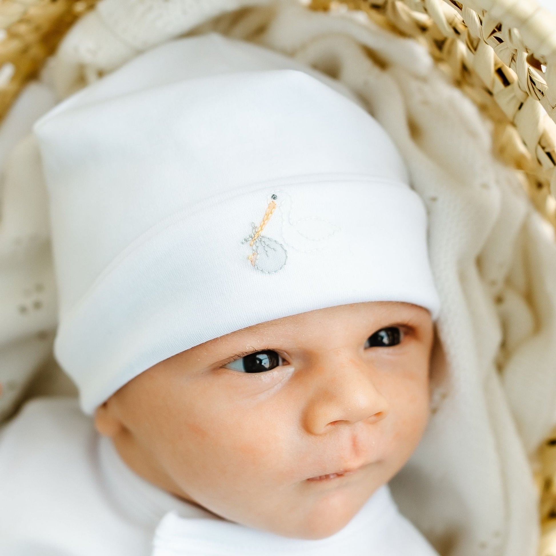 Vintage Stork Hat - White - Magnolia BabyHat