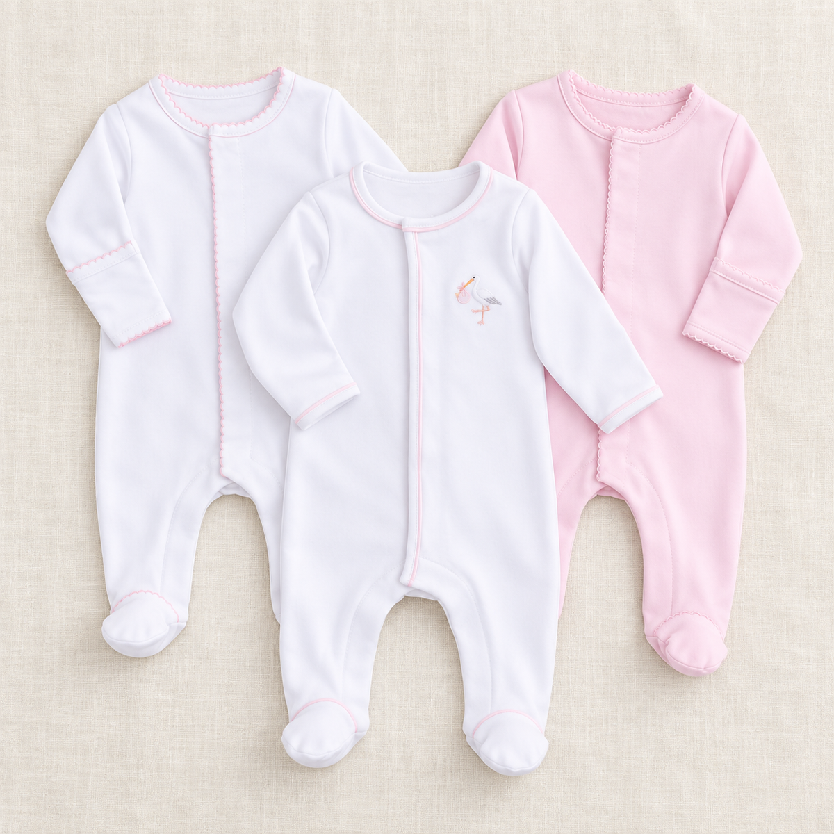 Baby Girl Footie Set - Vintage Stork + Essentials - Set of 3